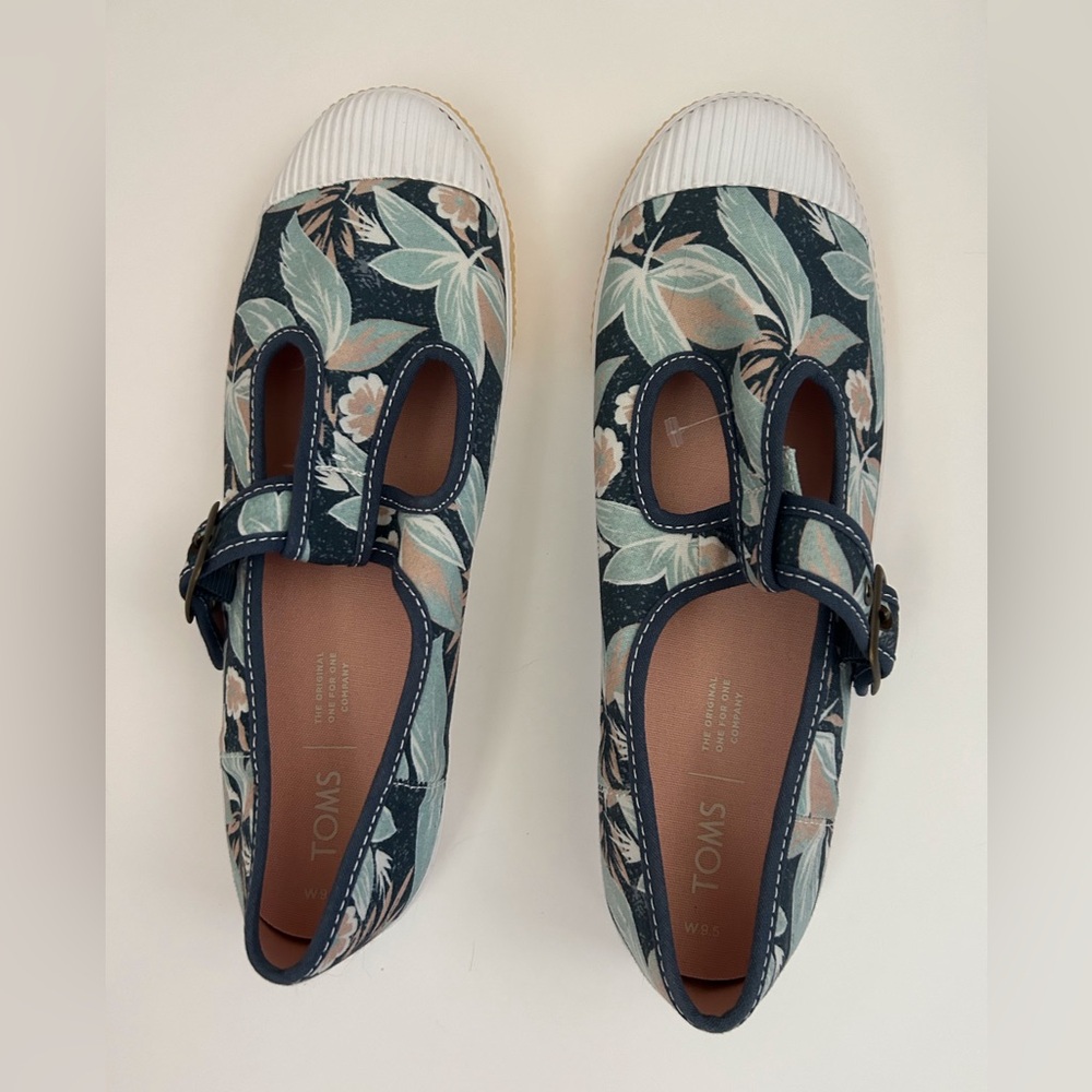 Toms Womens Floral Mary Jane Canvas Shoes with Buckle Size W9.5